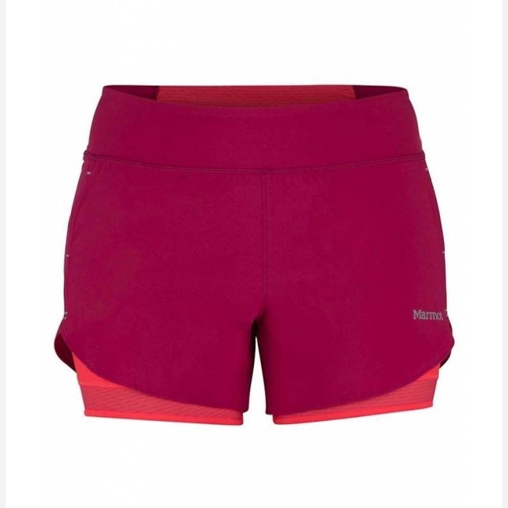 Marmot Women's Running Shorts - Wine color w/fluorescent spandex shorts XL - Picture 3 of 11